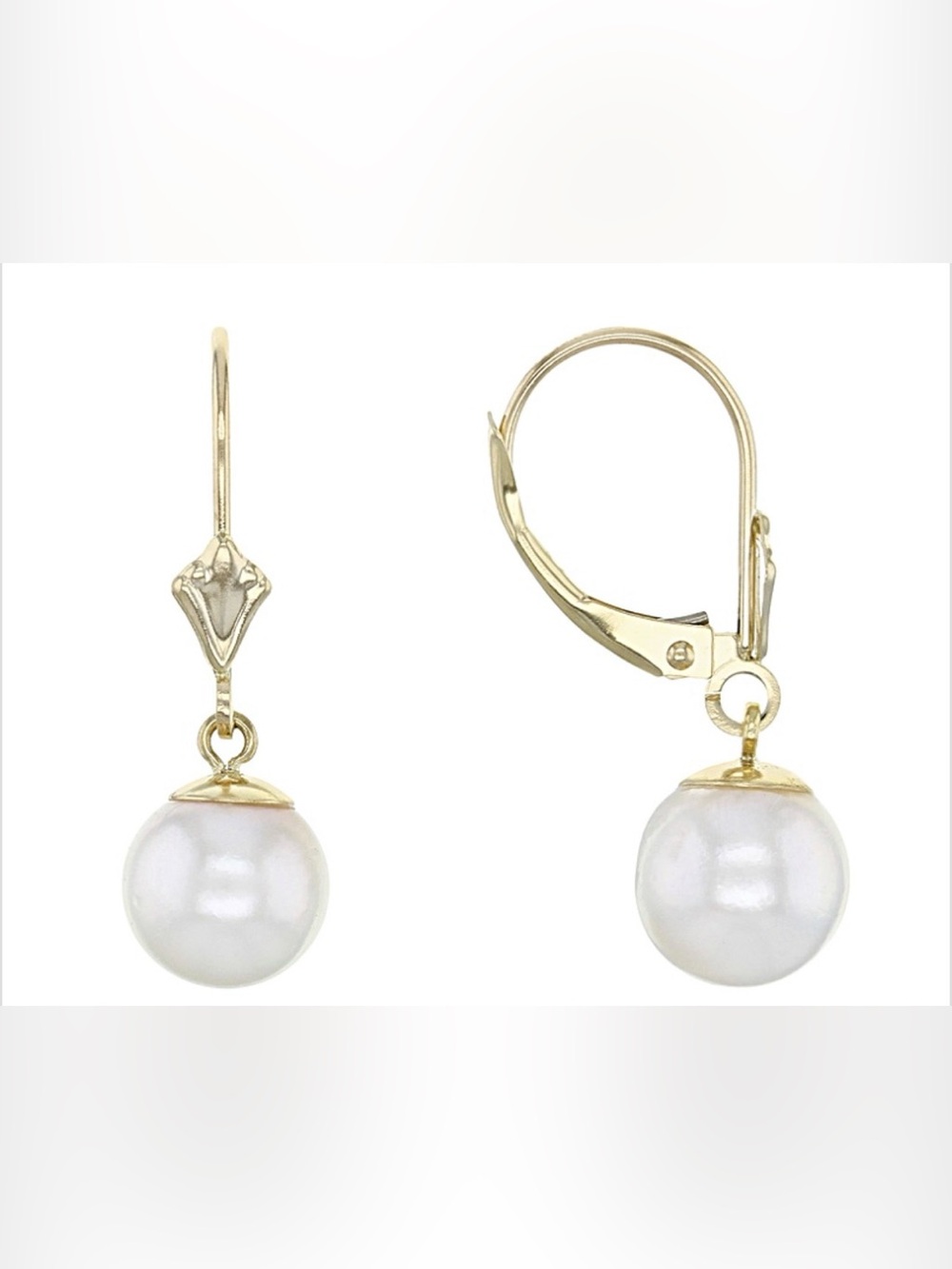 White Cultured Japanese Akoya Pearl 14k Yellow Gold Earrings 8-8.5mm